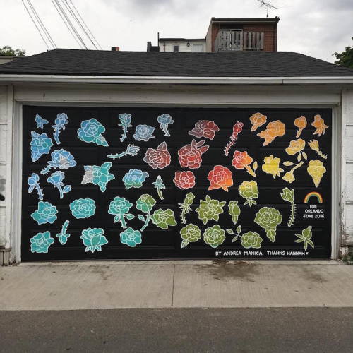 rawpowerhouse:  mymodernmet:  Artist Transforms a Graffitied Garage Door into a Touching Tribute to Orlando Victims  THIS IS MY ONLY PROBLEM WITH GRAFFITI AND THIS IS THE SOLUTION 