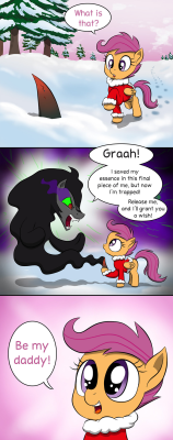 vixyhoovesmod:  overall-insane476:  shadowstar-and-novastar:  davodinfo:  kukutjulu01:  Scootaloo’s presentby doubleWbrothers  awwwwww  Yes I approve of this  XD  Best holiday special ever! XD  So cute