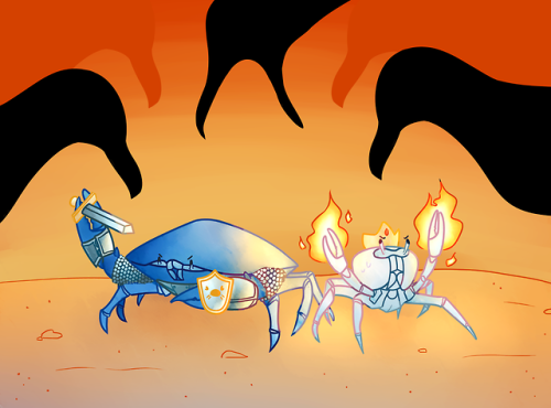 Commission for @shellqgame ! Knight crab and mage princess fighting an unspeakable horror back to ba