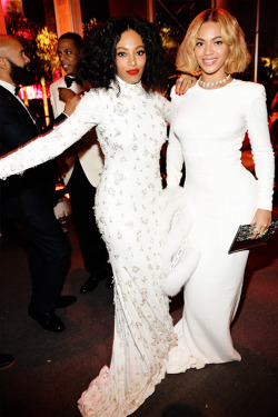 beyoncefashionstyle:Beyoncé &amp; Solange at the Vanity Fair Oscar Party 2015