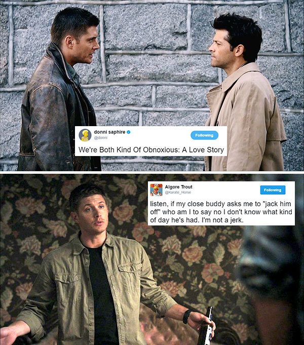livebloggingmydescentintomadness: destiel tweet meme: the reckoning
