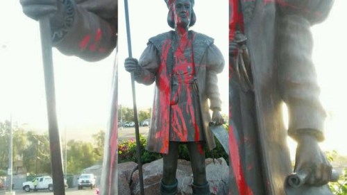 radicalgraff:Just some of the many recently vandalized Columbus statues across the occupied territor
