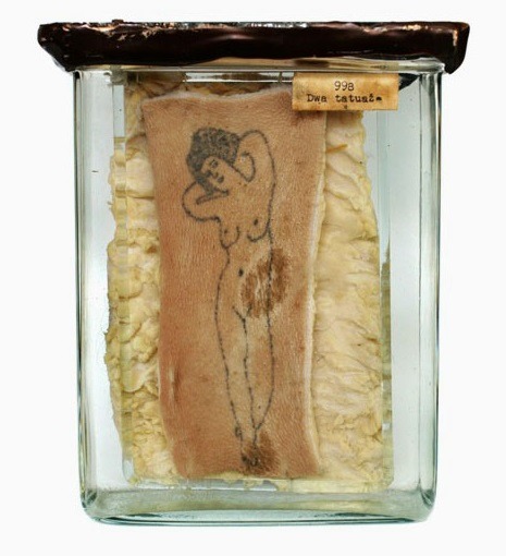 thebatwoman:  Polish prison tattoos. Cut with razor blades, glass shards and sharpened paperclips, then inked with burned rubber, charcoal. After the convicts’ deaths, flesh was “extracted” from the corpses and preserved in jars of formaldehyde