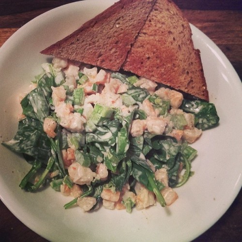 Shrimp salad and toast for lunch.