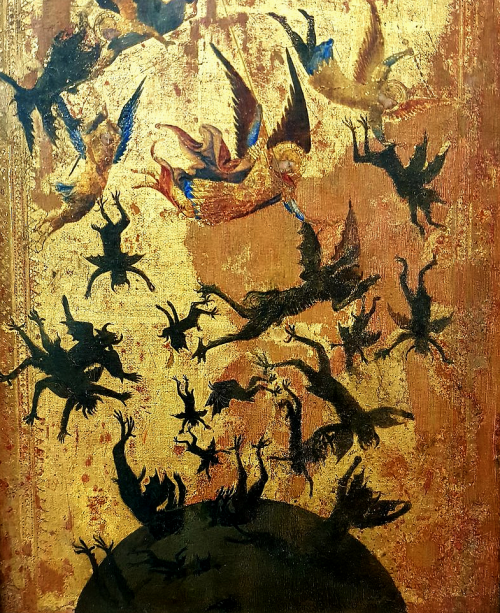 signorformica:War in Heaven. Maître des anges rebelles. Siena ~ ca.1340 Louvre• via Bibliothèque Inf