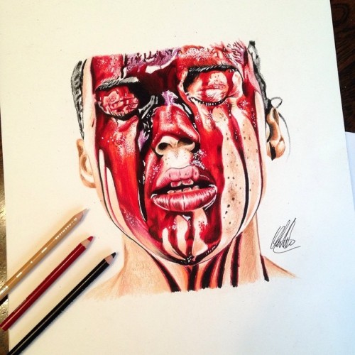 escape-to-art:  Bloody drawings by Chris Clarke.  Check out his Instagram for many more hyper-detailed drawings, inverted drawings, geometrical drawing, and colored drawings. (Not just bloody) Instagram // Shop // Contact Please do not remove the links,