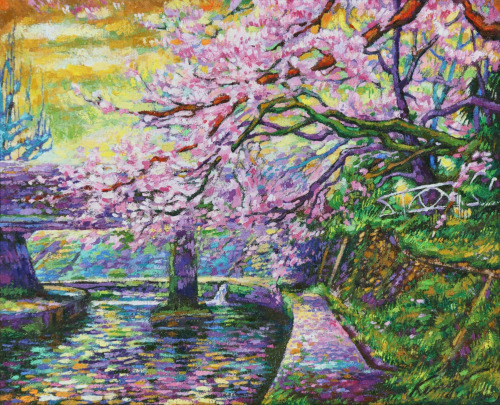 Itachi River & Sakura, 2020, Oil on Canvas, 22x27.3cm (F3)