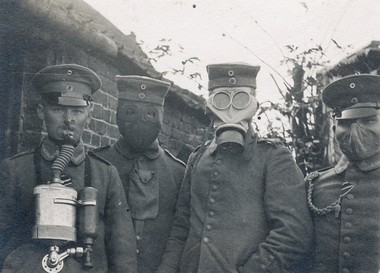 guns-gas-trenches:  German soldiers wearing the four different types of gas masks