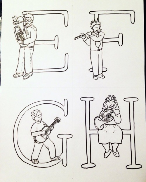 E is for euphoniumF is for fluteG is for guitarH is for horns-l-o-w-l-y getting back on the drawing 