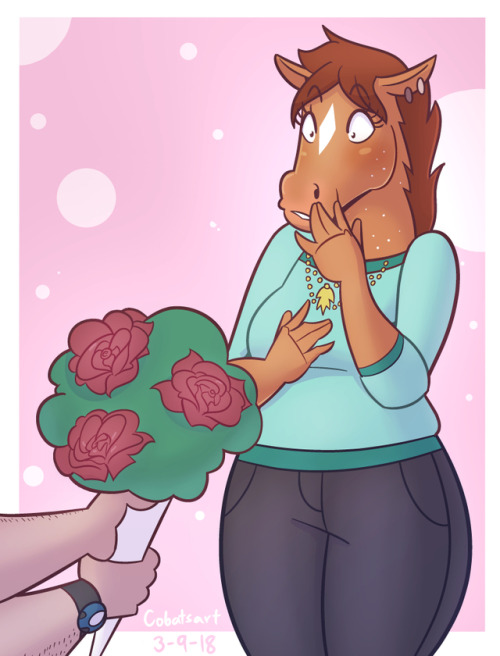 Commission by  Rob F. of HollyHock from Bojack Horseman receiving some love from an unknown admirer.