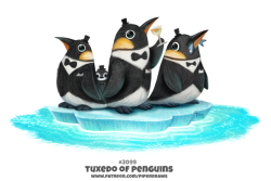 cryptid-creations: Daily Paint 2099. Tuxedo of Penguins *Actually what a group of penguins is called. Daily Book and Prints available at: http://ForgePublishing.com/shop  For full res WIPs, art, videos and more: https://www.patreon.com/piperdraws Twitter