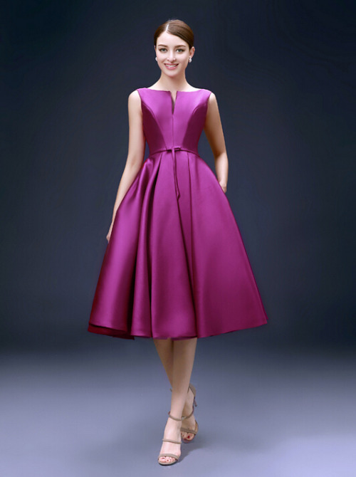 fashionnoteme: Elegant Satin Knee Length Low Back Fuchsia Cocktail Dress - bit.ly/1STFxrV Sim