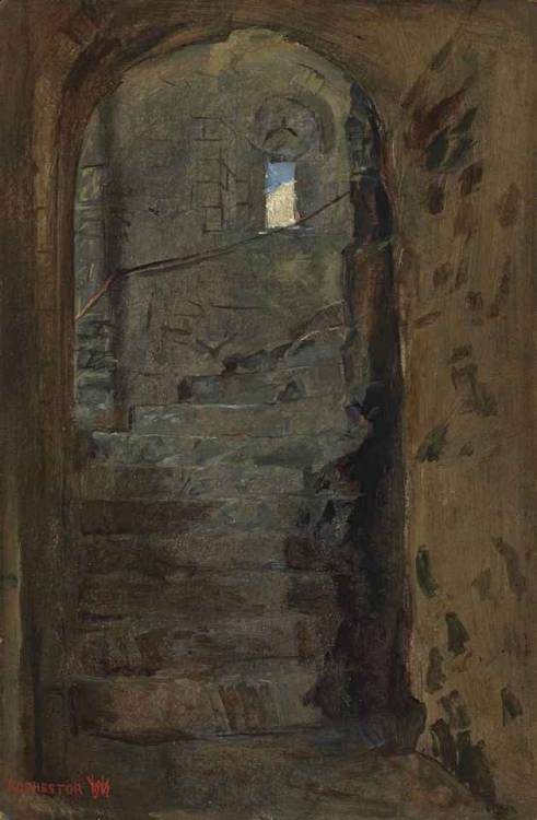 A Staircase at Rochester Castle, Kent by William Holman Hunt On a label on the reverse, probably by 