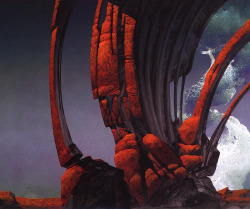 artsytoad:  Roger Dean, The Sentinels (album cover for Ben Craven, Great &amp; Terrible Potions)