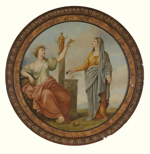 Four roundels depicting classical figures, possibly representing the four seasons, by the circle of 