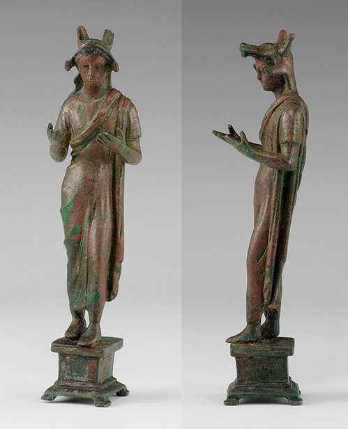 archaicwonder:Extremely Rare Roman Bronze Priest of Mars with Wolf-Skin Cowl, 1st Century BC/ADThe f