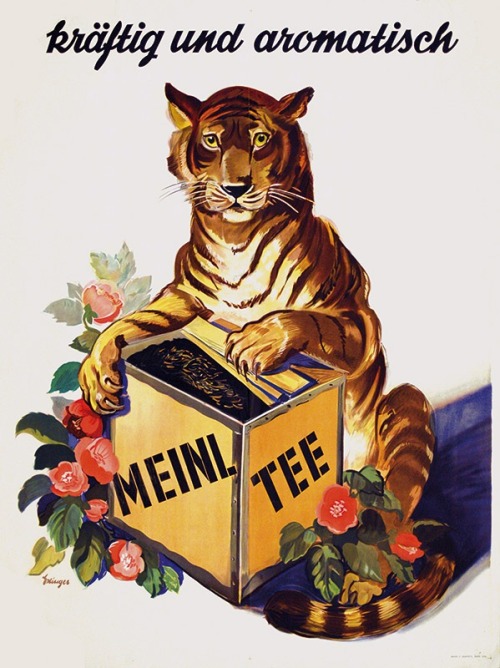 Otto Erxinger, tiger poster for the “strong” Meinl Tea, 1935. Switzerland. Source