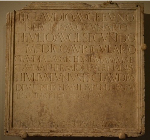 This marble inscription from the first century was erected by two sons for their parents. Their moth