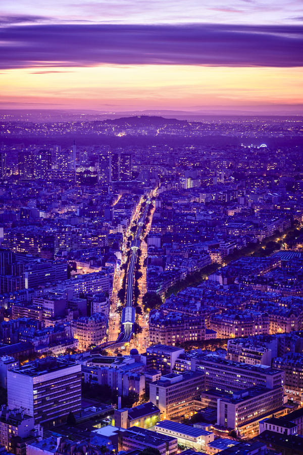 Drxgonfly, Aerial view of Paris cityscape at night, Paris,...