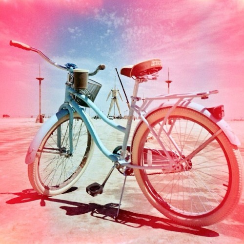 elenakulikovaphotography:My #bicycle and the man without a head yet pre-burn #BurningMan #lomography