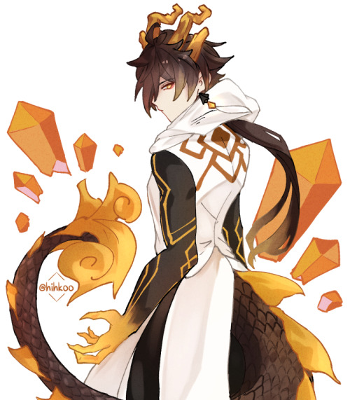Thinking about half-dragon Zhongli in archon outfit;;;