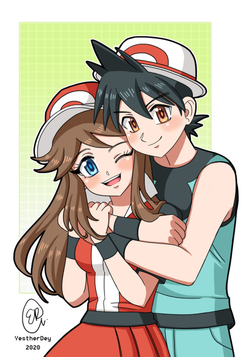  Couple Shipping Commission Red & Blue from Pokemon manga swapped their hats & tops 