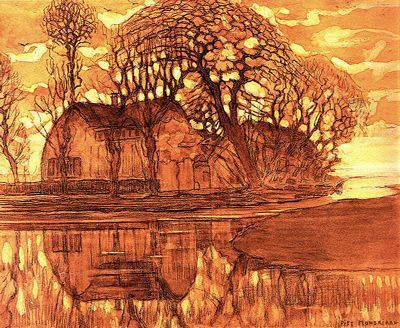 artist-mondrian:Farm at Duivendrecht, 1908, Piet Mondrian