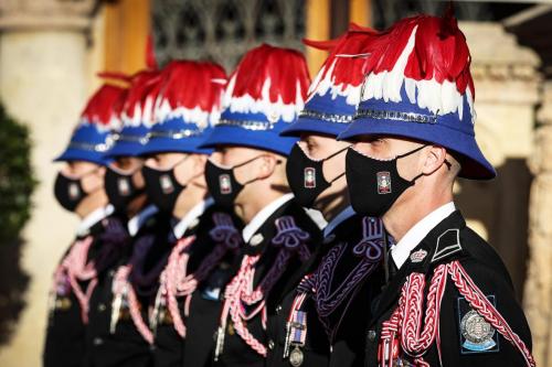 Masks were part of the carabinier uniform as Monaco celebrated its national day. Events included a m