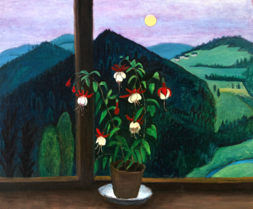 Gabriele Münter, Fuchsia in front of moonlight landscape