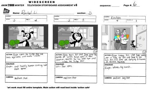 Beat board and story panels for a commercial script “Poochie Pouches”. Last storyboard a