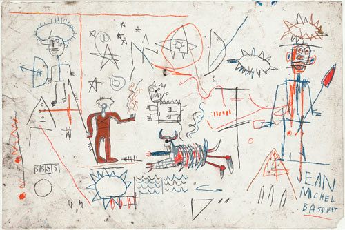 moma:  Jean-Michel Basquiat, known for his expressive lines and use of symbols, died