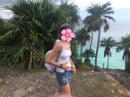 collegetease:One of the nights I wore a diaper with a dress. The bottom pics are the Mayan ruins.