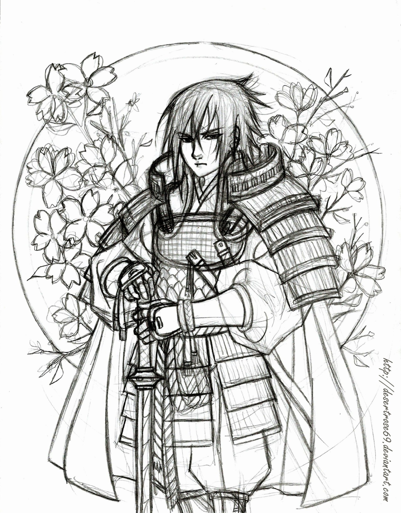 desertrosebook:  The Samurai and Cherry blossom By DesertRose69Cherry flowers usually