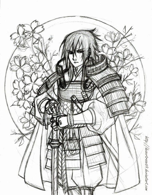 desertrosebook:  The Samurai and Cherry blossom By DesertRose69Cherry flowers usually fall very soon. Sakura flower is delicate and wind down soon. So, you can enjoy its beauty and falling in its fullness, not enough time to see it wither. This is related