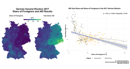kidzbopdeathgrips: mapsontheweb:German election 2017: Votes for far right party AfD Vs number of Imm