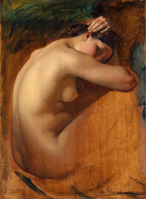 Study of a female nude. Paris,1840. Oil on canvas. 35.5 x 22.3 cm. Art by Henri Lehmann.(1814-1882)