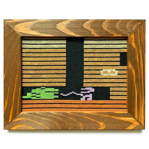 Dig Dug - Atari 2600 Video Game Handmade Cross Stitch Framed Art by STITCHBITbyBryan