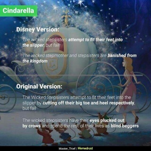 ineedtochangemyfuckingurl: gabnab:  lexistentialism:  aes-of-spades:  Disney vs. Original  The last one is the most important.  ^^   I’m glad someone is spreading original stories vs the disney mockups but i dont like this post very much because some