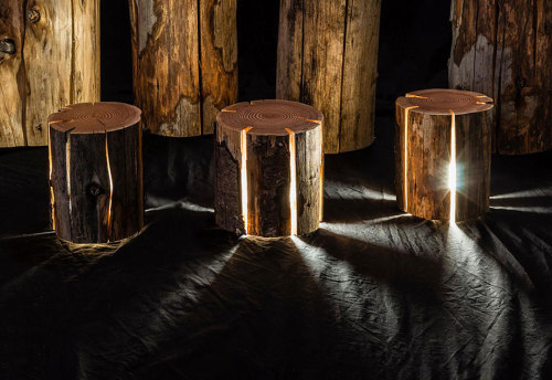 asylum-art-2:  Blind Artist Makes Cracked Log Lamps Bursting With Light  Duncan Meerding D