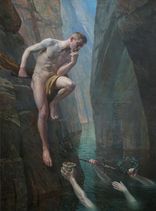 sunlitattic:  Lucien Foller, Arthur receives Excalibur and the grace from the Lady of the Lake, 1905