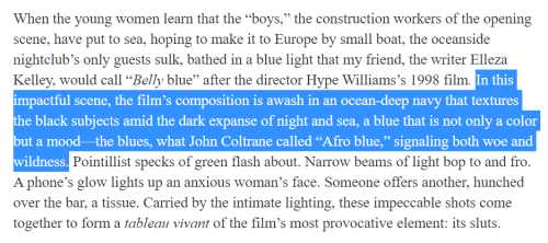 beautylooksforangel:Tiana Reid, tantalizingly, on the blue light in Mati Diop’s 2019 feature, Atlant