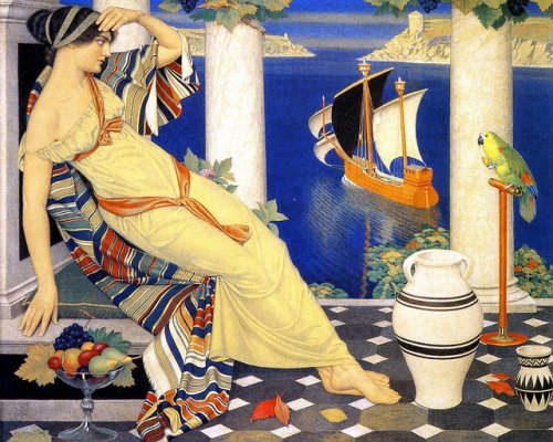 shakypigment:   Joseph Edward Southall,1843-1944 Ariadne in Naxos, 1925, tempera on hand-woven linen, 83,5x101,6 cm  Birmingham Museums Trust   Inv. 1948P3 