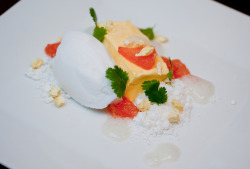 baselerd:  Mango custard, coconut sorbet,