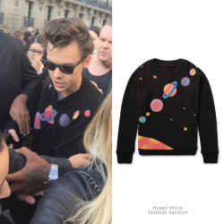 hsfashionarchive:  Harry in Paris | October 25, 2017The Elder Statesmen Solar System Intarsia Cashmere Sweater (£1,770)