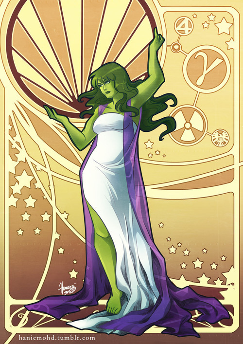 fightlikeashehulk:haniemohd:Here she is - She-Hulk! I was thinking up ways on how to hint at her str