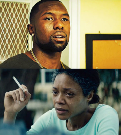 In Moonlight, Naomie Harris (born 1976) plays the mother of Trevante Rhodes (born 1990). Age differe