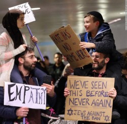 pensiveoffensive: weavemama:  emihg:  weavemama:  Heartwarming photo of a Muslim girl and Jewish boy fighting for the same rights along with their fathers.  This picture is obviously fake, Muslims and Jews hates each other. That’s a fact.  This photo