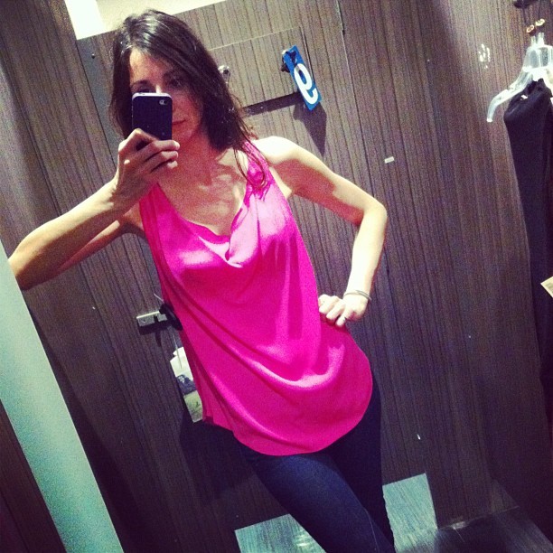 therubyrat:  Alice   Olivia hot pink droopy silk tank.  #hotpink #pink #fittingroom