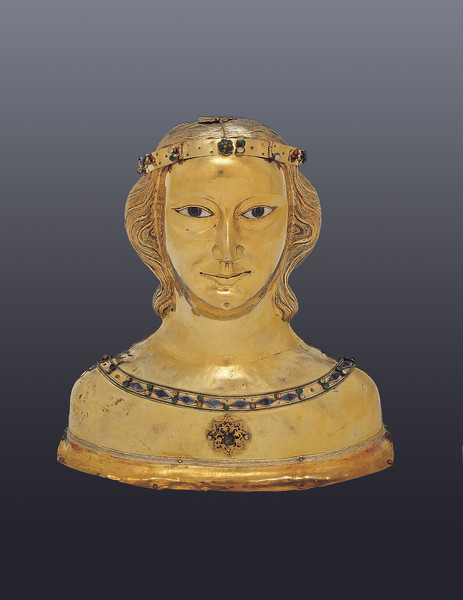 theancientwayoflife:  ~ Bust Reliquary of St. Ursula From Basel Cathedral Treasury. Place of origin: Basel (?) Date: early 14th century Medium: Silver and copper, beaten and partly gold-plated, enamel.