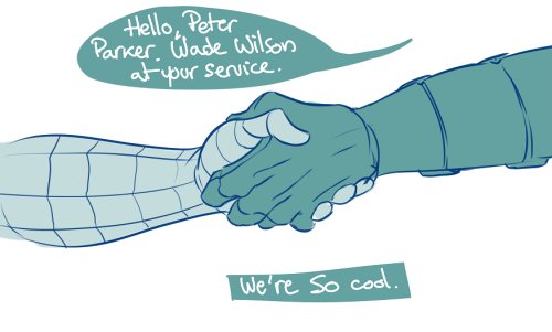 kisu-no-hi:  HEADCANON TIME! After working together more than once, Peter’s trust in Wade develops into a strong bond. He ends up showing him his face and give him his name as a sign of trust :) Now if only Wade knew the word “personal space”.